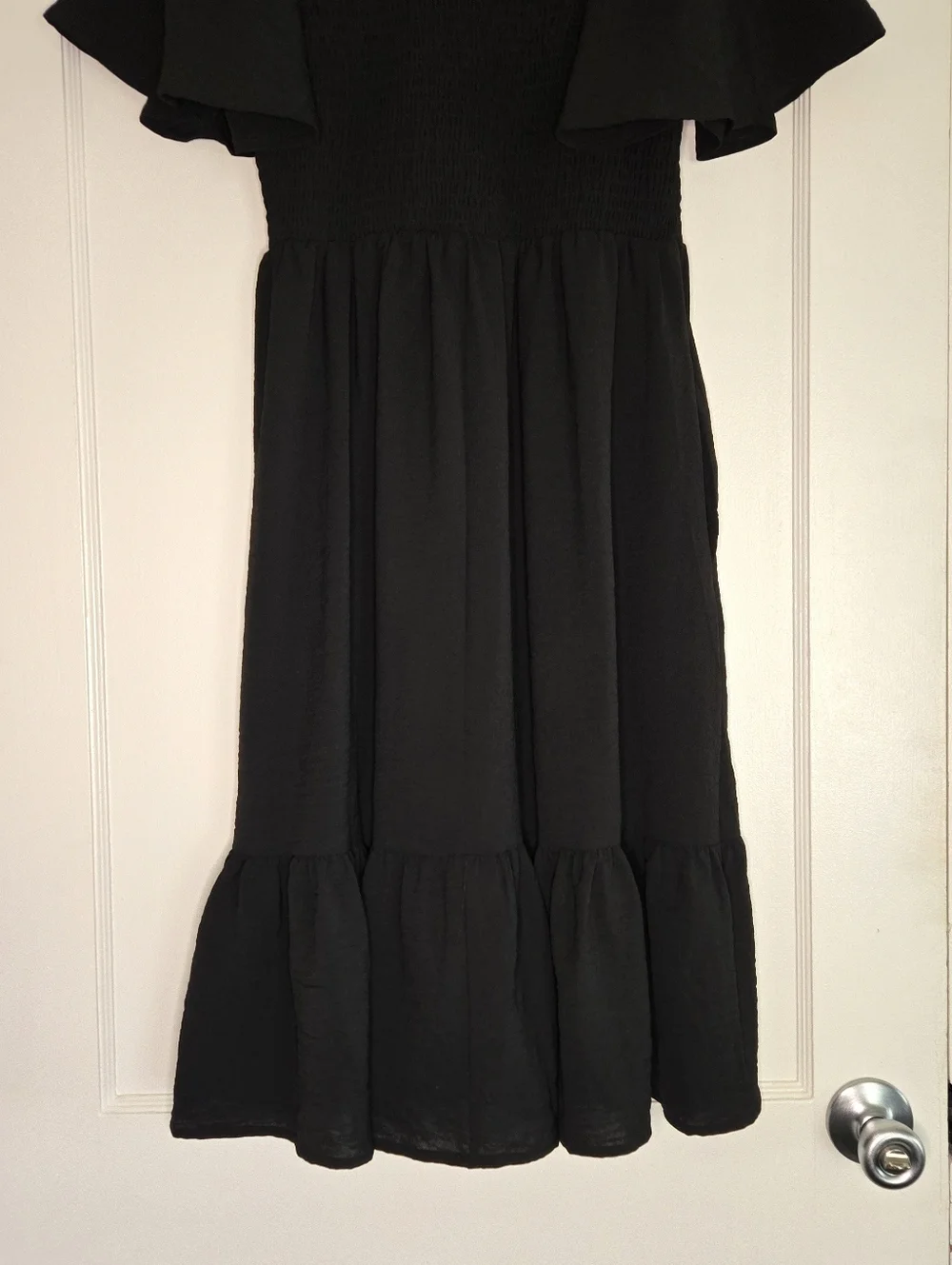 Black Smocked Midi Dress Women's Large Sleeveless Stretch Casual Summer Dress - Picture 8 of 11